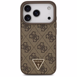 Guess Leather 4G Triangle Strass MagSafe Suojakuori iPhone 17 Prolle - ruskea