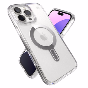 Speck Presidio Perfect-Clear -suojakuori MagSafe- ja ClickLock-tuella iPhone 16 Pro Max:lle, Clear/Chrome