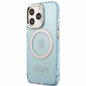 Guess Gold Outline läpinäkyvä MagSafe Suojakuori iPhone 13 Pro / iPhone 13:lle - sininen