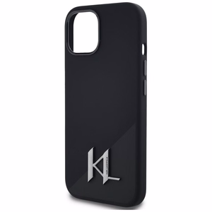Karl Lagerfeld suojakuori iPhone 15:lle MagSafe-tuella KLHMP15SSCMKMPCK (Silicone Initial Metal Logo) - musta