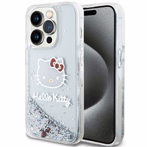 Hello Kitty Liquid Glitter Charms Kitty Head Suojakuori iPhone 15 Pro:lle - hopeinen