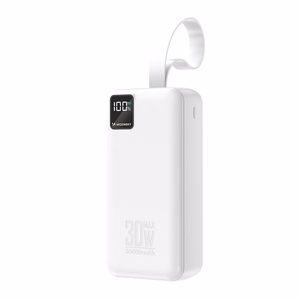 Wozinsky W8-W 30000mAh 30W varavirtalähde, 2x USB-A, USB-C, taskulampulla, valkoinen
