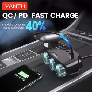 Car Cigarette Lighter Socket Splitter LM21 - 3 sockets + USB + Type C - QC 3.0 PD 3A 122W with display and cable
