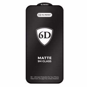 Tel Protect Full Glue 6D Matt karkaistu lasi iPhone 13/13 Pro/16E/17E:lle musta