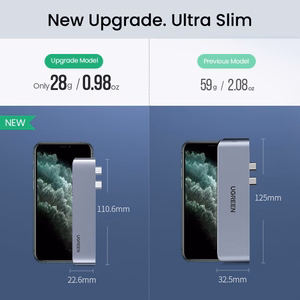 HUB Ugreen 60559 2x USB-C / USB-C PD (Thunderbolt 3, 100W, 4K 60 Hz, 10 Gbps) / HDMI 4K 30 Hz / 3x USB 3.0 for MacBook Pro / Air - Gray
