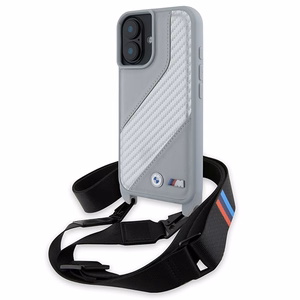 BMW M Edition Carbon Stripe & hihna suojakuori iPhone 16:lle - harmaa