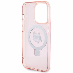 Karl Lagerfeld KLHMP15LHMRSCHP iPhone 15 Pro 6.1 vaaleanpunainen/vaaleanpunainen kovakuori Ring Stand Choupette Head MagSafe