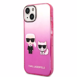 Karl Lagerfeld Gradient Ikonik Karl & Choupette Suojakuori iPhone 14 Pluslle - vaaleanpunainen