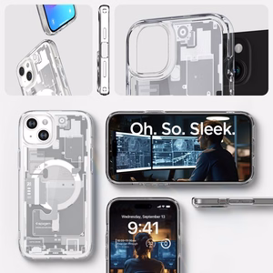 Spigen Ultra Hybrid Mag suojakuori MagSafe:lla iPhone 15 Plus:lle - valkoinen (Zero One Pattern)