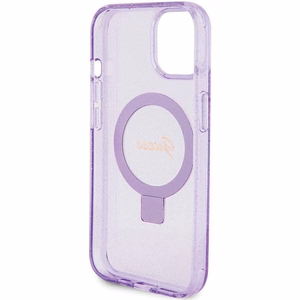 Guess Ring Stand Script Glitter MagSafe Suojakuori iPhone 15 Plus / 14 Pluslle - violetti