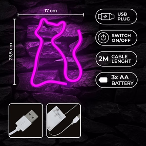 Neon LED-valo CAT vaaleanpunainen Bat + USB FLNE04 Forever Light