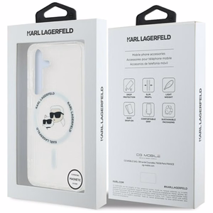 Karl Lagerfeld Button Karl & Choupette Heads Printed Logo MagSafe Suojakuori Samsung Galaxy S25 Valkoinen