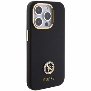 Guess Silicone Logo Strass 4G suojakuori iPhone 15 Pro:lle - musta
