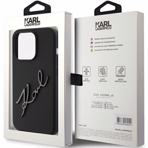 KARL LAGERFELD Suojakuori IPHONE 15 Prolle KLHCP15LSKSBMCK (Silicone Karl Script Logo) musta