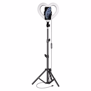 LED-rengasvalo Stream RGB lamppu 10" puhelintelineellä HEART + jalusta JM26-10 musta