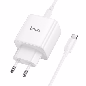 Puhelimen GaN-laturi Hoco USB C PD AVS 40W max 60W ja USB C–USB C kaapeli N83 valkoinen