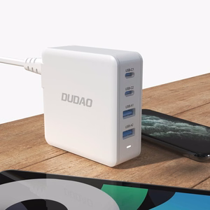 GaN 100W fast wall charger 2 x USB-C / 2 x USB Dudao A100EU - white