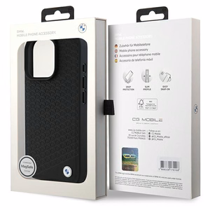 BMW Signature Nahkainen Diamond Metal Logo MagSafe Suojakuori iPhone 16 Pro Max:lle - musta