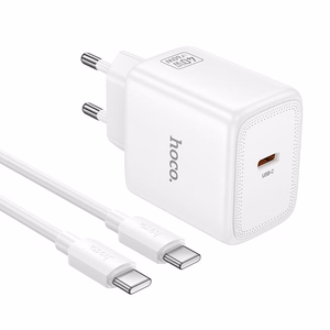 Puhelimen GaN-laturi Hoco USB C PD AVS 40W max 60W ja USB C–USB C kaapeli N83 valkoinen