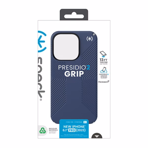 Speck Presidio2 Grip suojakuori iPhone 15 Pro -laitteelle, Coastal Blue / Dust Grey -värinen