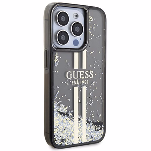 Guess Liquid Glitter Gold Stripes suojakuori iPhone 15 Pro:lle - musta