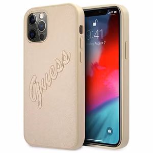 Guess GUHCP12LRSAVSLG iPhone 12 Pro Max 6.7" kultainen / kultainen kovakotelo Saffiano Vintage Script