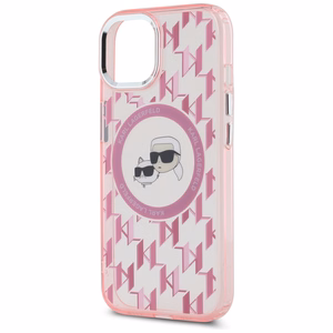 Karl Lagerfeld IML Monogram Karl & Choupette Head MagSafe iPhone 15 Case - Pink
