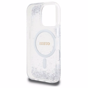 GUESS Suojakuori iPhone 16 Pro:lle MagSafe-yhteensopiva GUHMP16LRGRGES (Resin Gradient Glitter) hopeinen