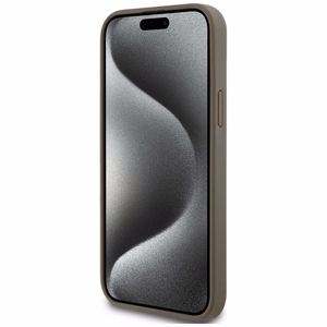 DKNY Leather Pattern Metal Logo MagSafe Case for iPhone 15 Plus / 14 Plus - Brown