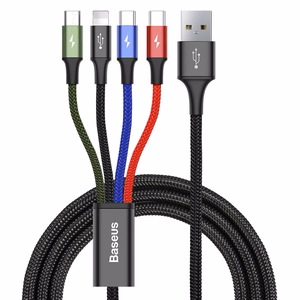 Baseus 4in1 USB-kaapeli Lightning / 2x USB Type C / micro USB nailonpunoksella 3.5A 1,2 m musta (CA1T4-B01)