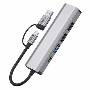 Tech-Protect HB03 HUB Adapter 5in1 USB-C + USB2.0 + USB3.0 + RJ45 - gray