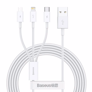 Kaapeli Baseus Superior USB - microUSB+Lightning+Type-C 3.5A 1,5m valkoinen CAMLTYS-02