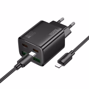 Puhelinlaturi Hoco 2 x USB C + 2 x USB A QC3.0 PD 3A 20W + kaapeli USB C - Lightning N55 musta