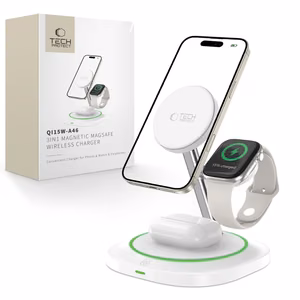 Tech-Protect QI15W-A46 3in1 magneettinen MagSafe induktiivinen laturi - Valkoinen