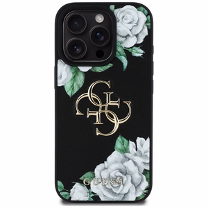 Guess Grained Roses Big 4G logo Suojakuori iPhone 16 Pro Max:lle - musta