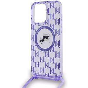 Karl Lagerfeld IML Crossbody Monogram Karl & Choupette Head MagSafe Suojakuori iPhone 15 Pro:lle - violetti