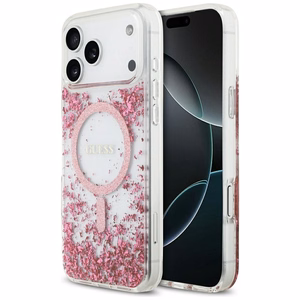 GUESS Suojakuori iPhone 17 Pro Max:lle MagSafe-yhteensopiva GUHMP17XRGRGEP (Resin Bottom Glitter) vaaleanpunainen