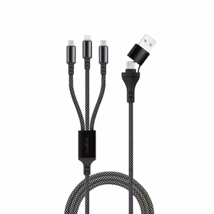 Maxlife ALLin1 kaapeli USB + USB-C - Lightning + 2x USB-C 1,0 m 66W musta