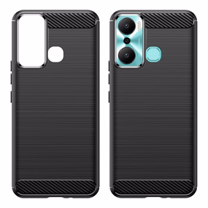 Carbon Case joustava silikoninen hiilikuitusuojakuori Infinix Hot 20 Play:lle musta