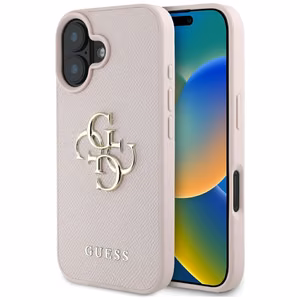 Guess Grained Big 4G Logo Small Classic Logo suojakuori iPhone 16:lle - vaaleanpunainen