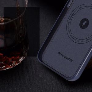 Dux Ducis Napoli kotelo iPhone 14 Plus magneettinen nahkakotelo MagSafe sininen