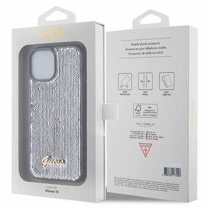 Guess Suojakuori iPhone 13 / 14 / 15:lle GUHCP15SPSFDGSS Sequin Script Metal - hopeinen