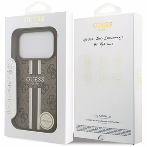 Guess 4G Printed Stripes MagSafe suojakuori iPhone 17 Pro:lle ruskea