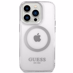 Guess GUHMP14XHTRMS iPhone 14 Pro Max 6.7" hopea/hopea kova kotelo Metal Outline Magsafe metalli ääriviivat