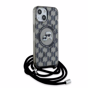 Karl Lagerfeld IML Crossbody Monogram Karl & Choupette Head MagSafe Suojakuori iPhone 15 / 14 / 13:lle - musta