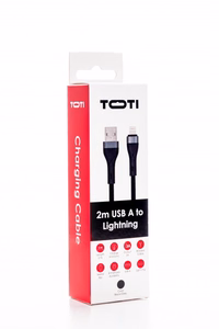SEEK TOTI USB-A – Lightning, 2 m punottu kaapeli 2A (ei-MFI), musta