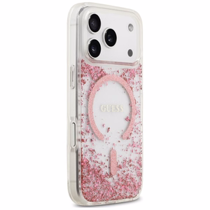 Guess Resin Bottom Glitter MagSafe suojakuori malleille iPhone 18 Pro Max / 17 Pro Max, vaaleanpunainen