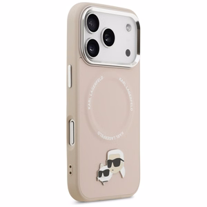 Karl Lagerfeld MagSafe PU Suojakuori Karl&Choupette Pins -logolla ja metallikamerapainikkeilla iPhone 17 Pro:lle - Beige