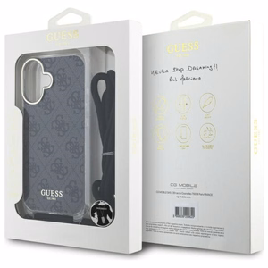 Guess Crossbody Cord 4G Print suojakuori iPhone 16:lle - musta
