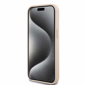 DKNY Nahkainen Mono Raita ja Metallinen Logo Suojakuori iPhone 15 Plus / 14 Plus:lle - vaaleanpunainen